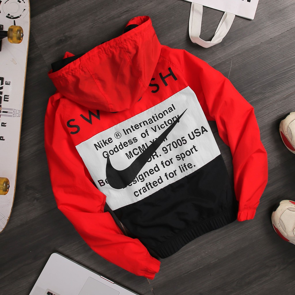 Áo khoác Nike Swoosh Woven Hooded Track Jacket - Trắng phối đỏ