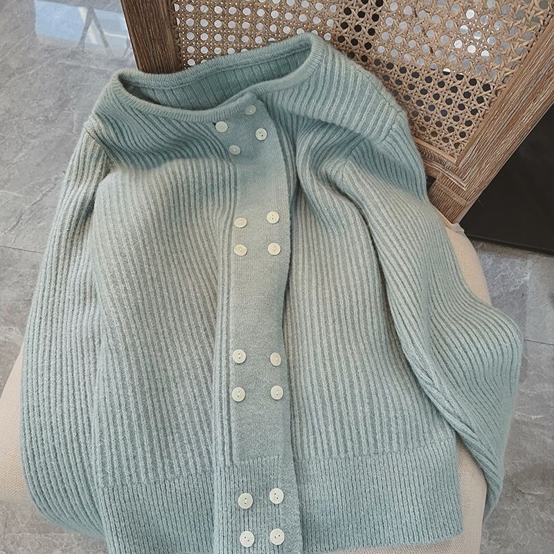[ORDER] Áo Len Cổ Tròn 2 Hàng Cúc - Áo Khoác Nữ Dệt Kim Dáng Rộng Công Sở AO063 ICC Official Store