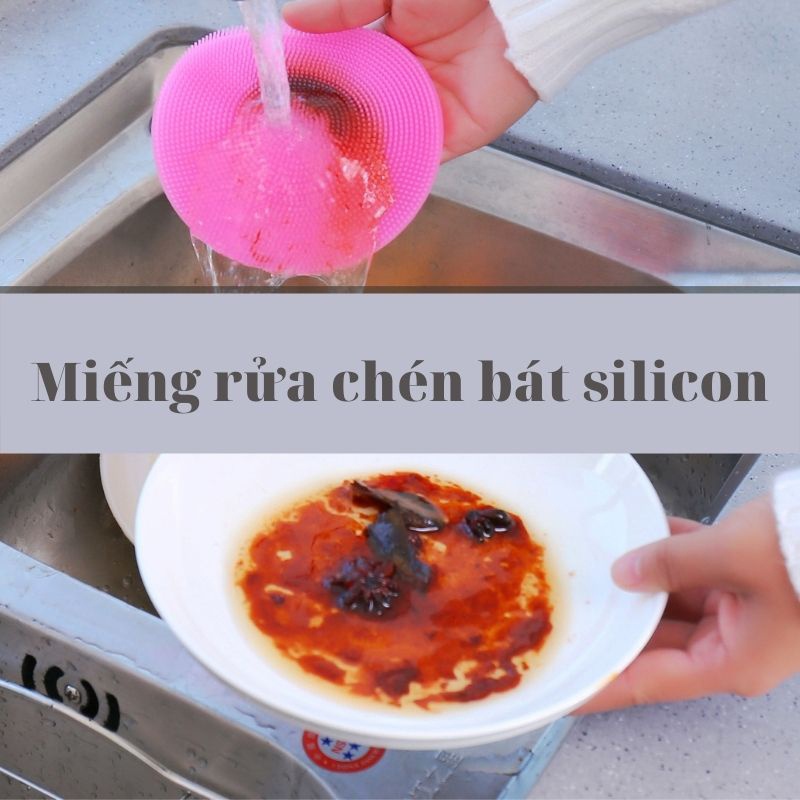 Miếng rửa chén bát silicon mềm mại, sạch sẽ, có móc treo, chất nhựa được kiểm định an toàn - Lotor L003