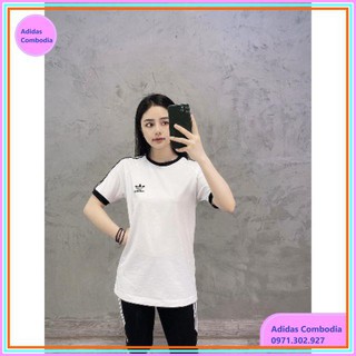 [Sản Phẩm Chính Hãng]  Áo Phông Adidas Nữ , Áo Cộc Adidas Nữ 271 CLFN 3-Stripes Tee CW1203 full tag code Cambodia.
