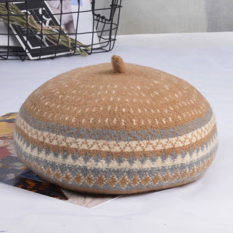 Nón Beret Len Kẻ Sọc Vuông Thời Trang Thu Đông | BigBuy360 - bigbuy360.vn