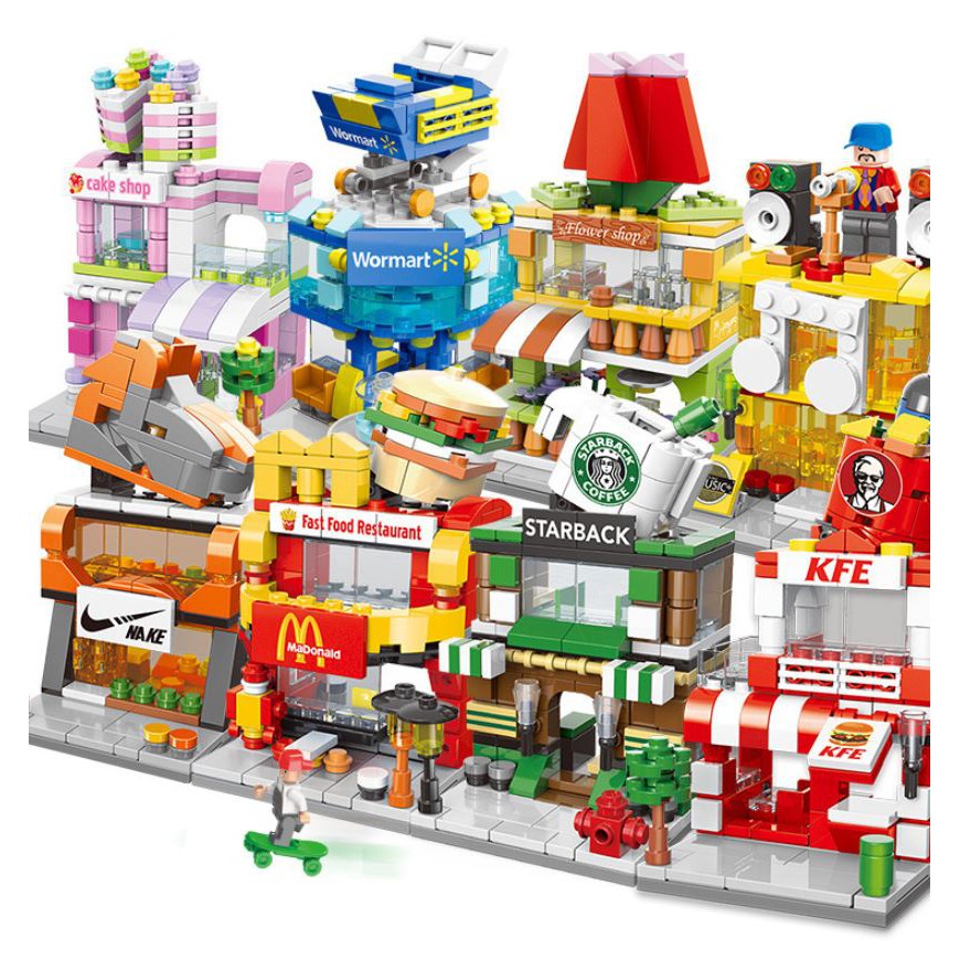 Xếp Hình LeGo cửa hàng của các thương hiệu nổi tiếng, xây dựng thành phố lego