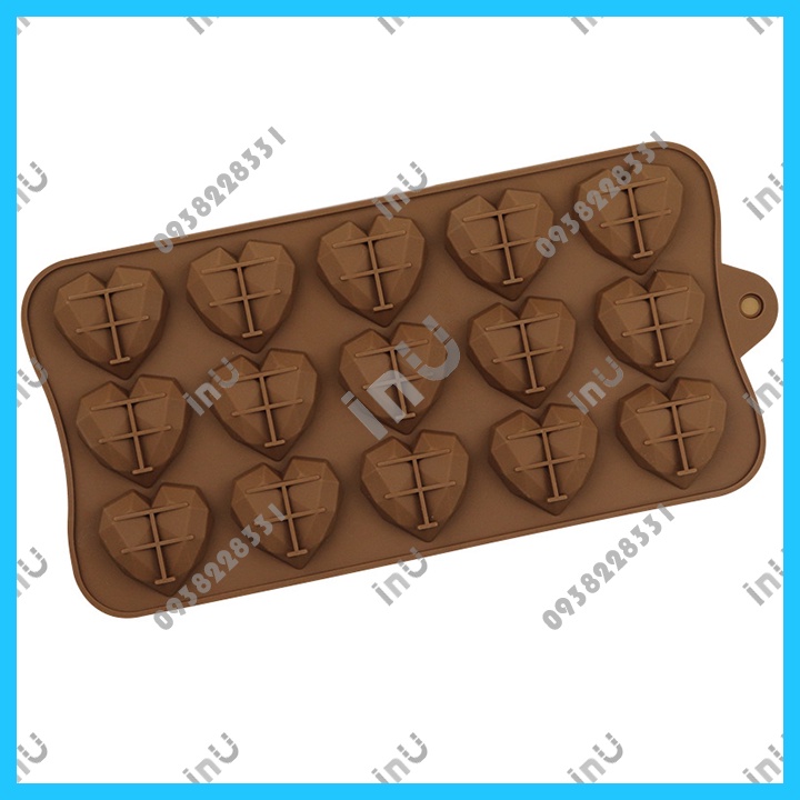 HCM - Khuôn silicon mẫu tim 15 viên đổ socola tim tặng valentine, làm râu câu pudding trái tim sọc kẻ hiện đại