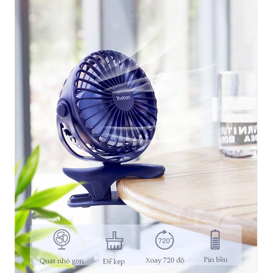 Quạt sạc mini xoay góc 720 độ, 32 tiếng, đế kẹp đa năng hoặc đặt bàn (6400mAh) YOOBAO F04 | BigBuy360 - bigbuy360.vn