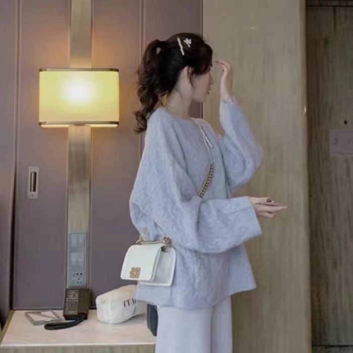 Áo len nữ màu trắng be xanh tím phom rộng sweater cổ tròn dài tay chất len vặn thừng dày dặn cao cấp phong cách Hàn Quốc | WebRaoVat - webraovat.net.vn