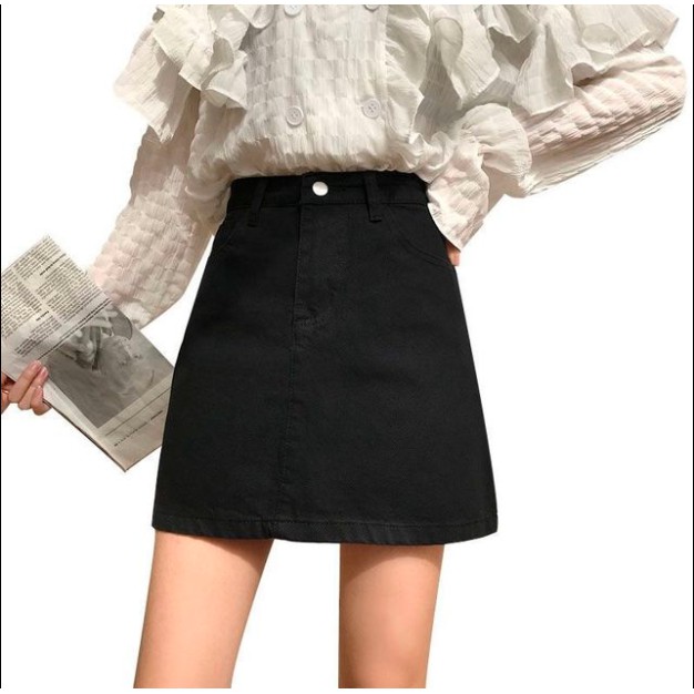 Chân váy chữ a ngắn dáng công sở trẻ trung , đẹp chân váy jean bò nữ màu đen và trắng phong cách Hàn Quốc cạp cao