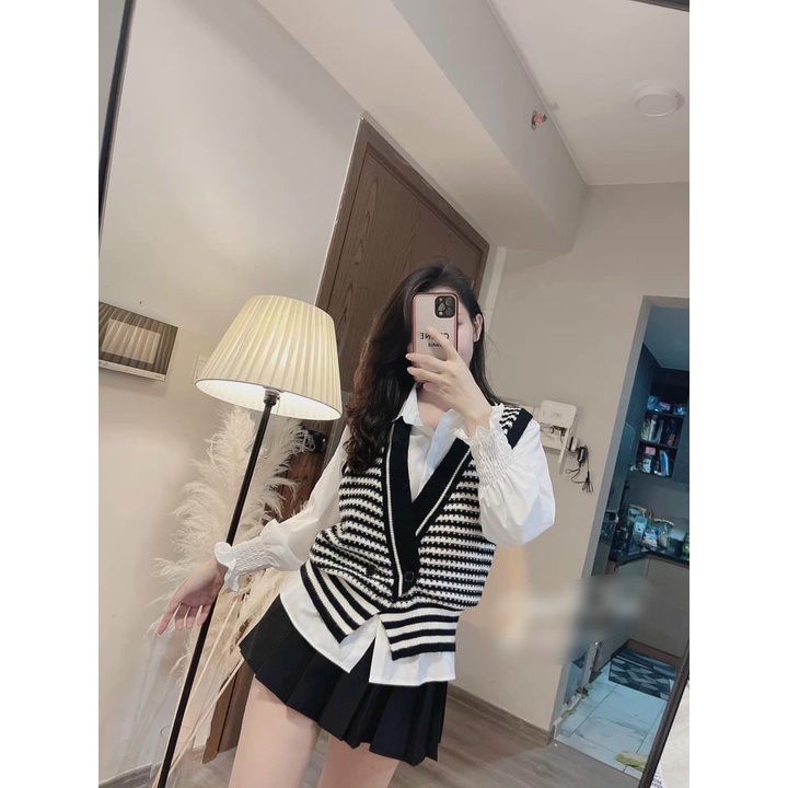 ✨TÁCH SET✨ÁO SƠ MI TRẮNG KÈM GILE TẶNG BELT