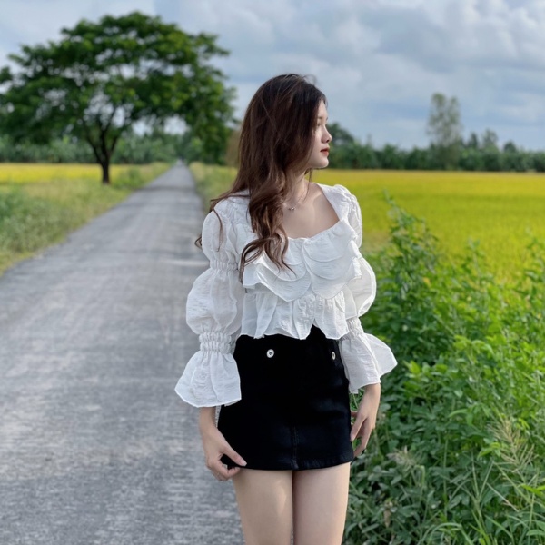 Áo kiểu nữ ,cổ vuông tay bồng ,áo bánh bèo babydoll tiểu thư,chất vãi ĐŨI MỀM siêu xinh PLA63