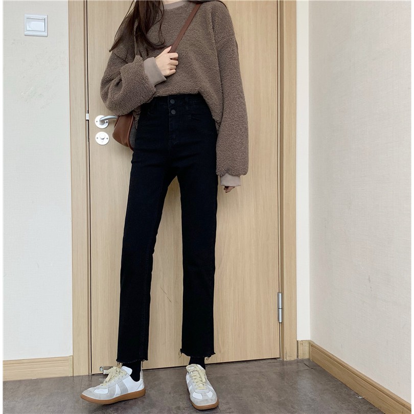 [Ảnh thật] QA40_quần jeans cạp cao ống suông đứng ulzzang Hàn quốc