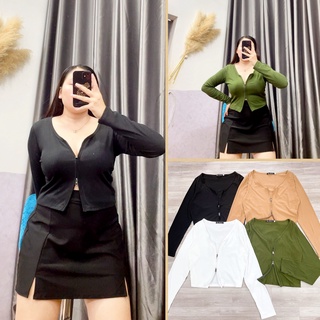 Áo thun tay dài thu đông bigsize,áo kiểu croptop tay dài kéo khóa ôm body g12