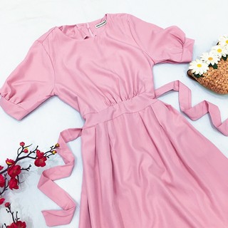 Đầm hồng nút sau thắt eo, váy dạo phố vnxk (kèm hình thật)
