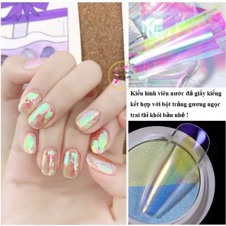 (Ảnh Thật) Giấy Kiếng Phát Sáng tạo hình mẫu viên nước đá trang trí móng mẫu mới hot trend