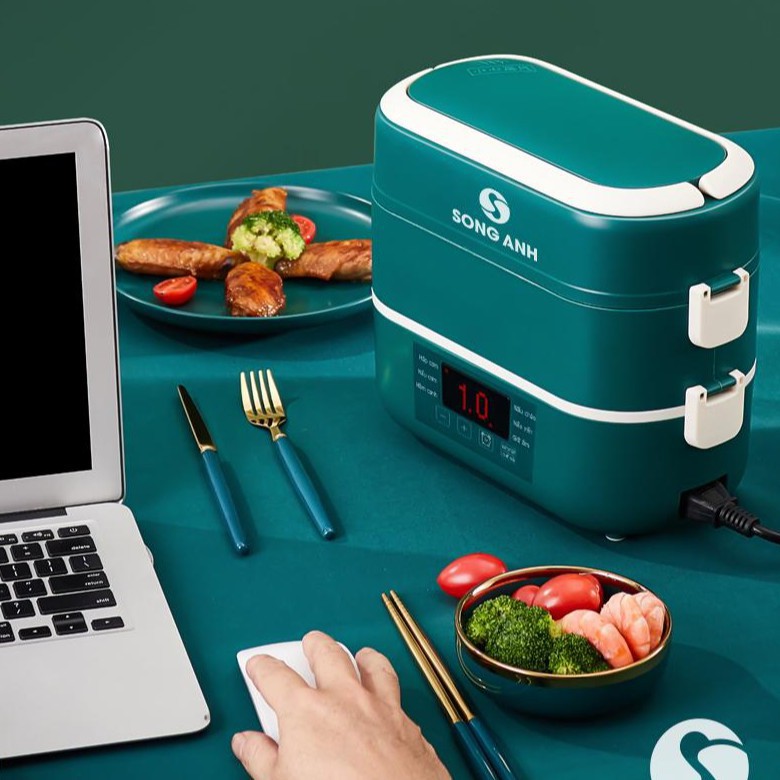 Hộp Cơm Cắm Điện Hâm Nóng 2 Tầng SONG ANH, Hộp Cơm Giữ Nhiệt Cao Cấp Bát Sứ