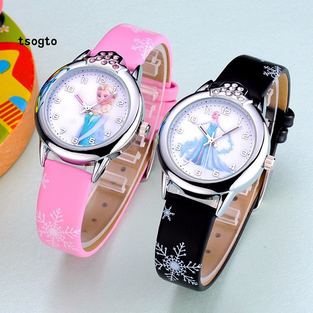 Đồng Hồ Dây Giả Da Đính Đá Hình Công Chúa Băng Giá Cho Bé