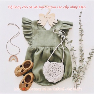 [HÀNG THIẾT KẾ] Bộ body cho bé gái vải Linen cotton nhập Hàn cao cấp, thiết kế cài nút bên dưới giúp dễ dàng thay bỉm