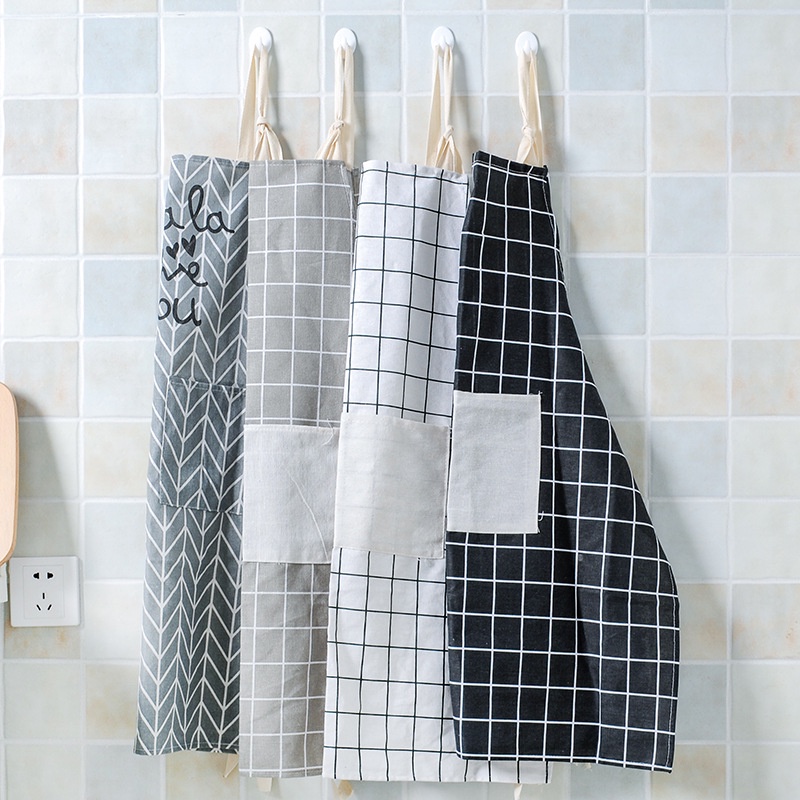 Tạp dề vải lanh cotton dày chống dầu đơn giản thời trang Hàn Quốc cho người lớn
