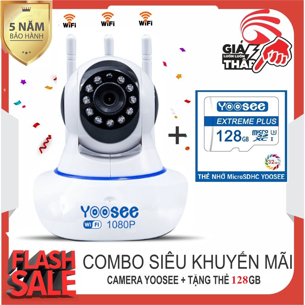 (KÈM THẺ NHỚ YOOSEE 128GB,BH 2 NĂM) Camera YooSee 2.0MPX FULL HD1080P , camera 3 râu xoay 360 độ