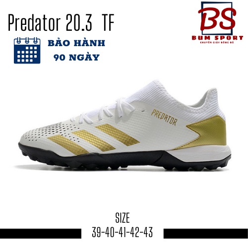 [ Tặng Túi Rút + Tất ] Giày đá banh cỏ nhân tạo Predator 20.3  TF Trắng Đồng đế Chắc Chắn – BUMSPORT