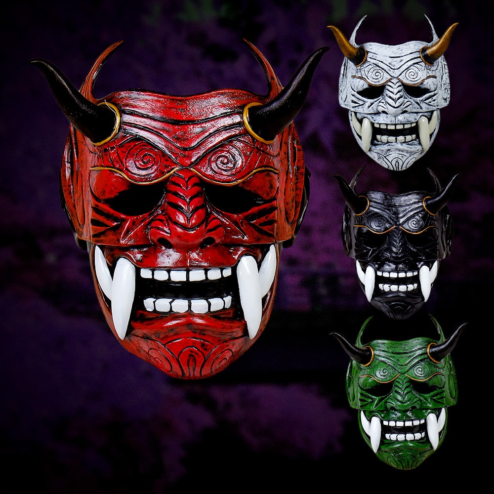 Mặt Nạ Cao Su Samurai Nhật Bản Đầy Đủ Khuôn Mặt Đáng Sợ Bát Nhã Halloween Trang Phục Sát Thủ Cosplay Đạo Cụ