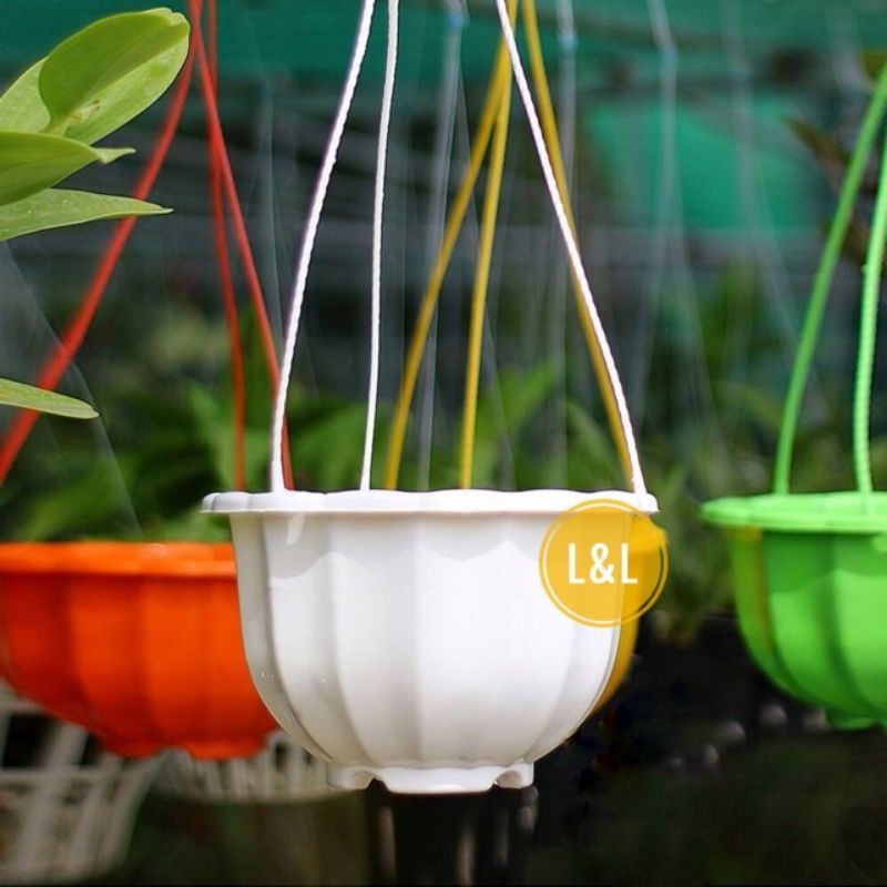 Chậu nhựa treo hình quả bí size 23x16cm trồng cây ban công, nhà hàng, quán cafe, TẶNG KÈM MÓC TREO