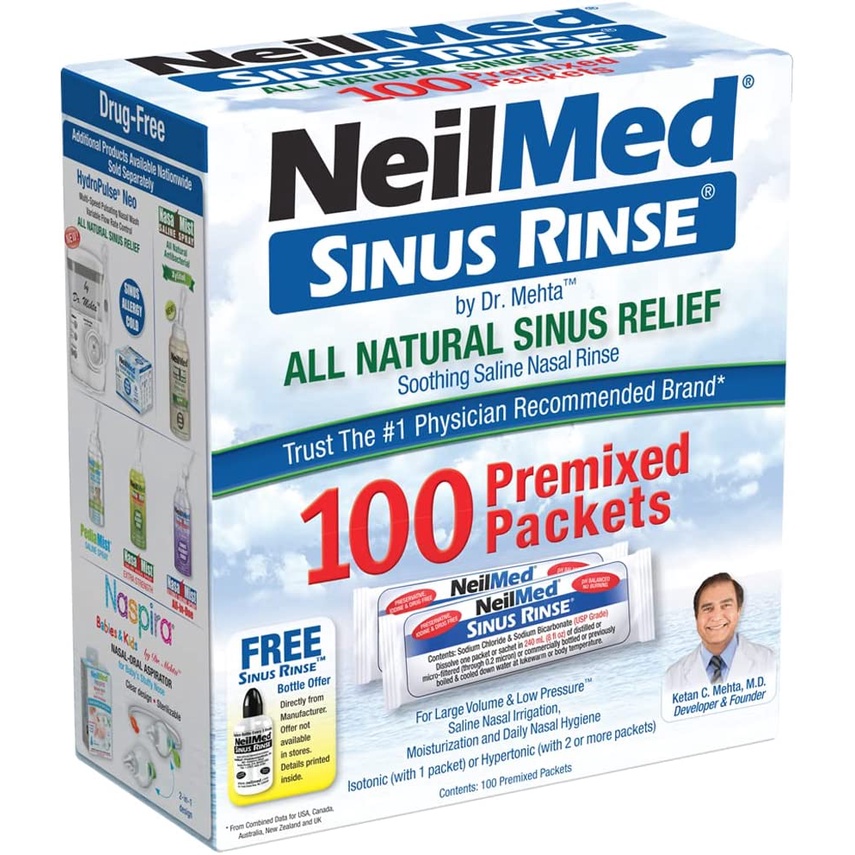 Muối rửa mũi NeilMed Sinus Rinse All Natural Relief hộp 100 gói