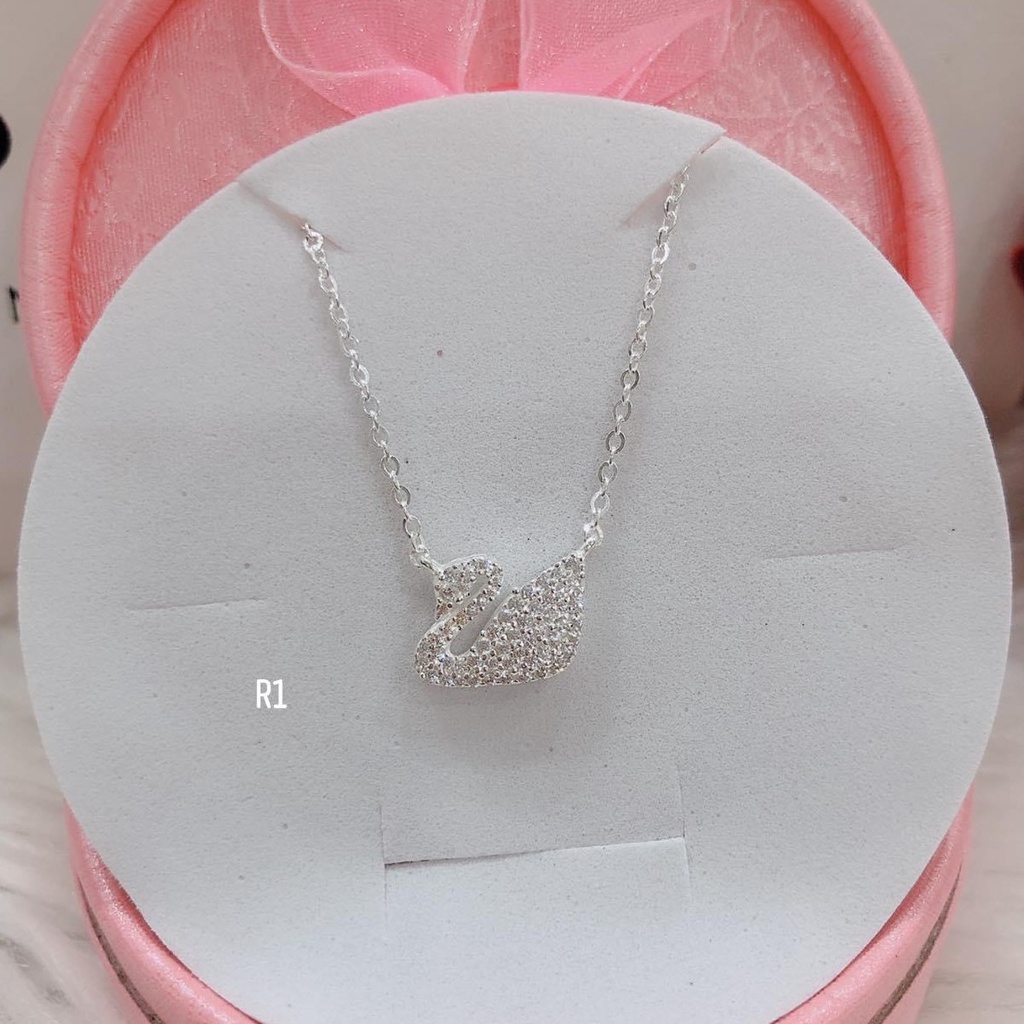 Bộ trang sức bạc thiên nga gồm lắc tay, dây chuyền, bông tai và nhẫn, chất liệu bạc ta gắn đá sang trọng