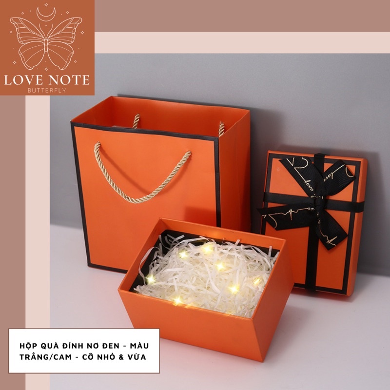Hộp quà màu trắng/cam đính nơ đen cỡ VỬA và NHỎ - tặng sinh nhật, valentine 14/2, 8/3 20/10, giáng sinh, noel | BigBuy360 - bigbuy360.vn