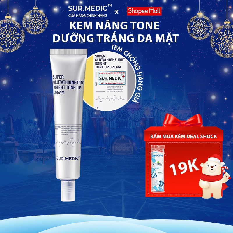 [Mã FMCGMALL -8% đơn 250K] Kem Dưỡng Nâng Tông Trắng Da SURMEDIC Super Glutathione 100 Bright Tone Up Cream 40ml