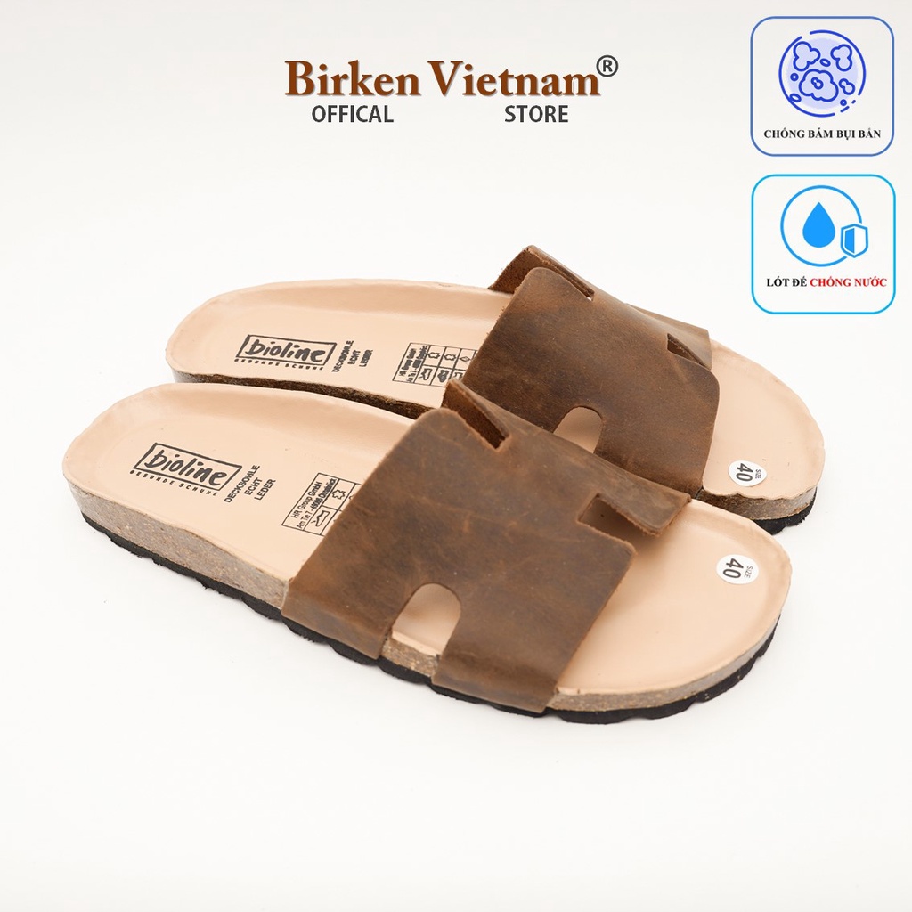 [ Lót Chống Nước ] MÃ DK04 - Dép Birken Đế Trấu,  Thiết Kế Unisex Nam và Nữ Quai Dép Da Bò Chữ H Bioline VietNam