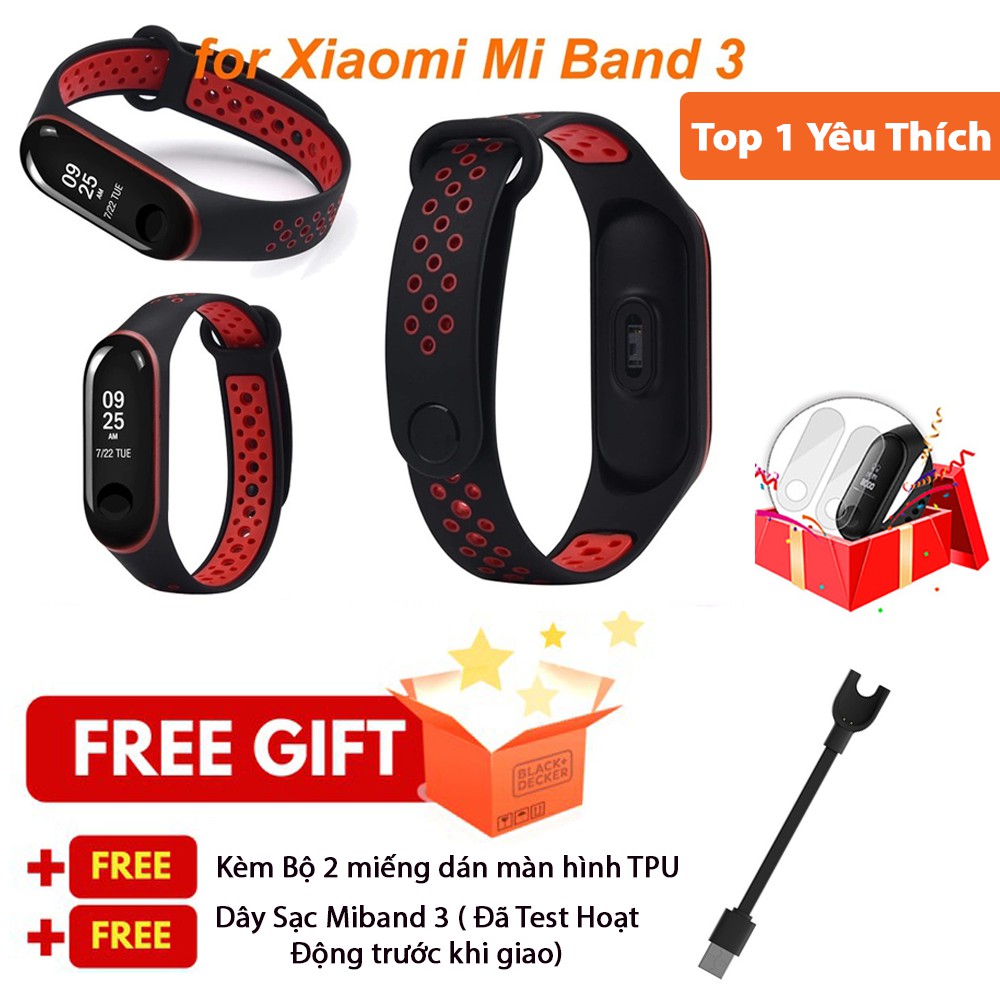 Bộ Vòng đeo tay thay thế Xiaomi Miband 3 NKA kèm 2 dán màn hình và dây sạc