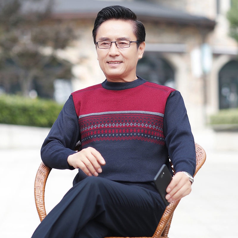 Áo Sweater Dệt Kim Mỏng Tay Dài Cổ Tròn 6 Màu Thời Trang Mùa Thu Cho Nam Trung Niên M-4XL