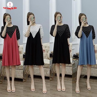 Váy bầu chấm bi nhấn chữ A new 5 màu (hàng thiết kế, hình thật) (shop Tatoco)