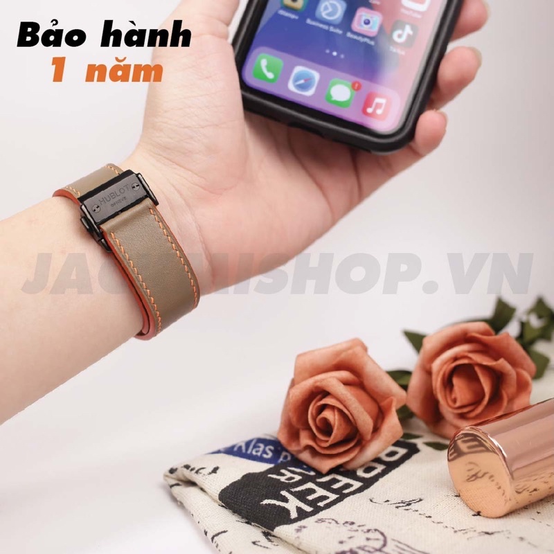 [DÂY DA THẬT]DÂY DA BÊ SWIFT MAY TAY THỦ CÔNG NÂU TÂY CHỈ CAM KHÓA HUBLOT CHO APPLE WATCH SERIES 1=&gt;6 (BẢO HÀNH 1 NĂM)