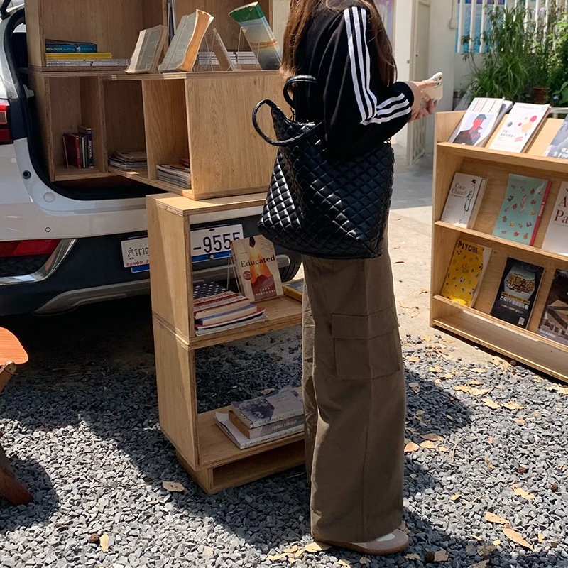 IELGY Túi Xách Đeo Vai Hình Thoi Màu Đen Sức Chứa Lớn Dễ Phối Đồ Cho Nữ