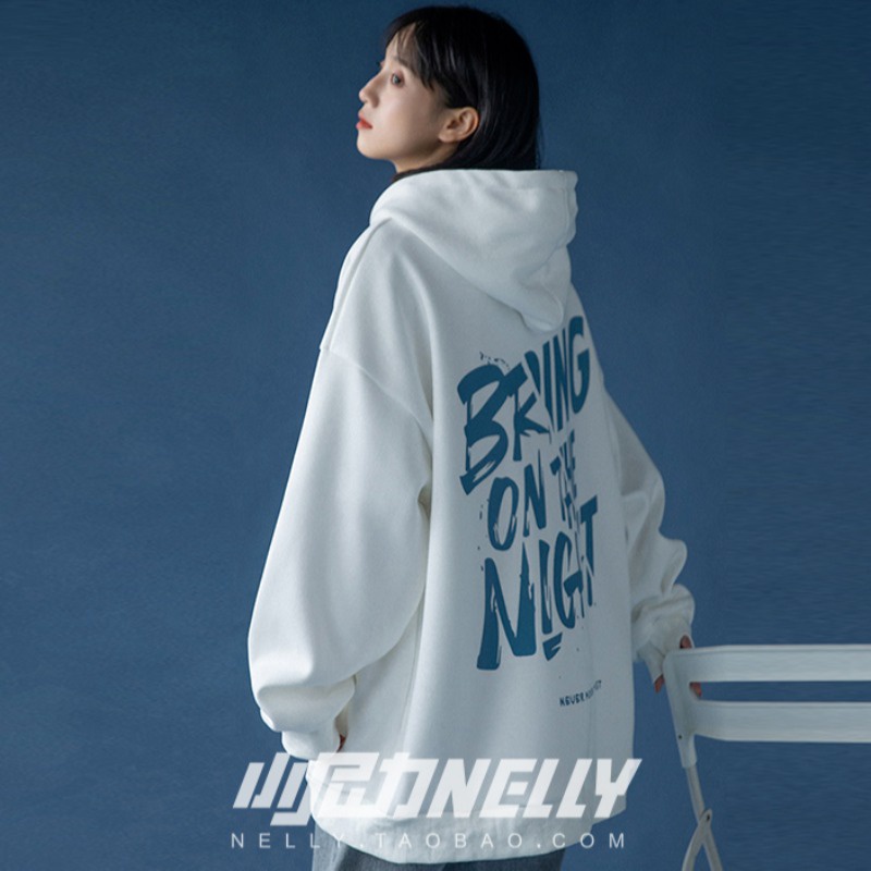 Áo Khoác Hoodie Lót Nhung Tay Dài Dáng Rộng In Chữ Kiểu Mỹ Thời Trang Thu Đông Cho Cặp Đôi Size M-8XL 150K