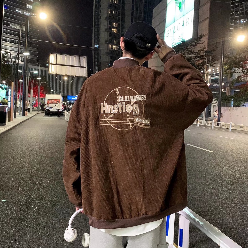 Áo Khoác Bóng Chày Vải Nhung Thêu Họa Tiết Phong Cách Âu Mỹ Thời Trang Cho Nam