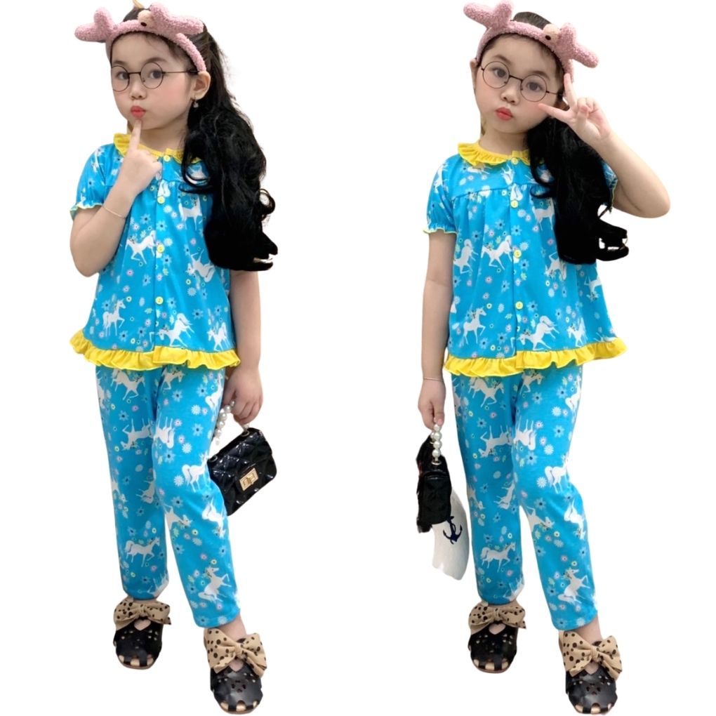 Đồ bộ bé gái, bộ bé gái dài cổ bèo cute thun cotton VNXK Jennie kids J465