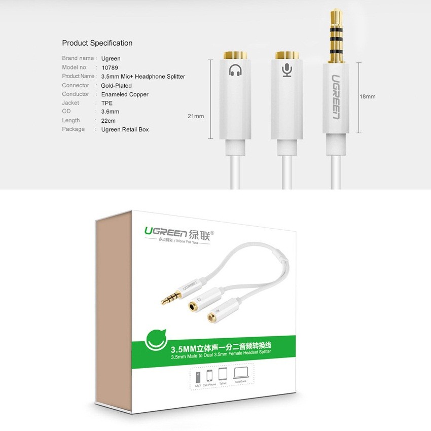 Cáp chia Mic và Audio chính hãng Ugreen 10789