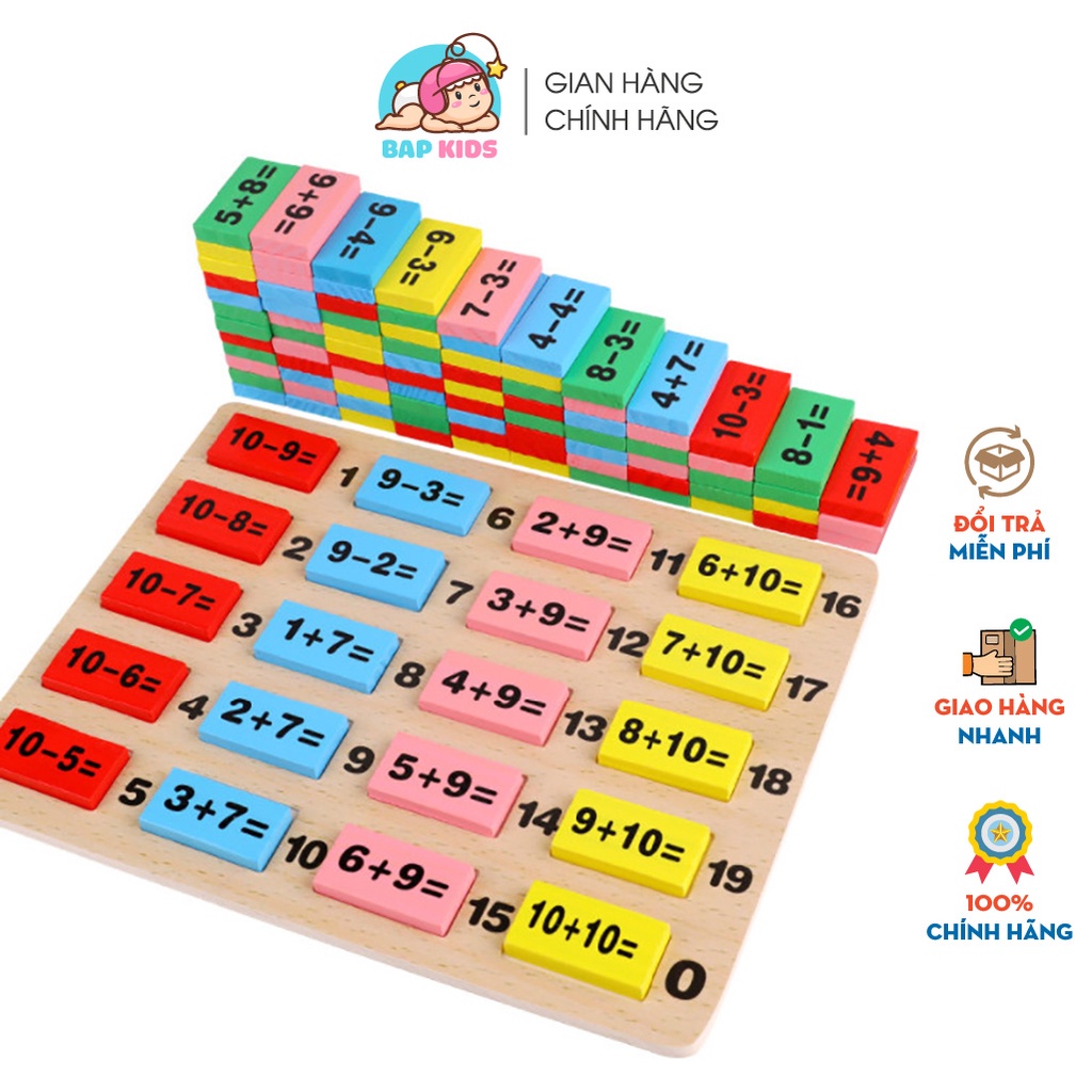Đồ chơi Domino toán học bằng gỗ hơn 100 chi tiết