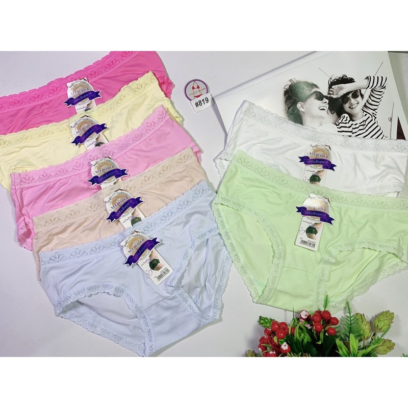 Quần lót cotton phối ren đùi lưng vừa size 40-55kg set 10 cái