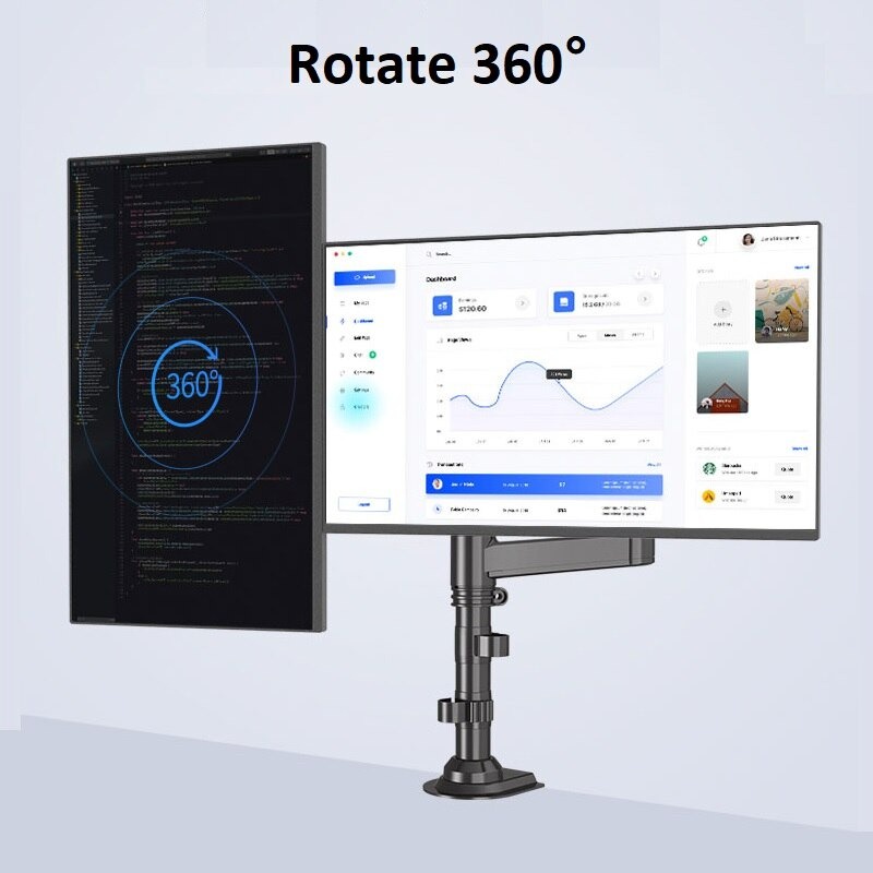 Giá treo 2 màn hình nb h180 22 - 27 - 32 inch xếp màn trên dưới gắn bàn xoay 360 độ ưu việt hơn nb f160