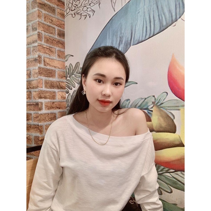 Áo Thun Xước Lệch Vai Dài tay Nữ [KÈM ẢNH THẬT]  Áo phông giấy mỏng dáng suông 2 màu đen//trắng chất đẹp