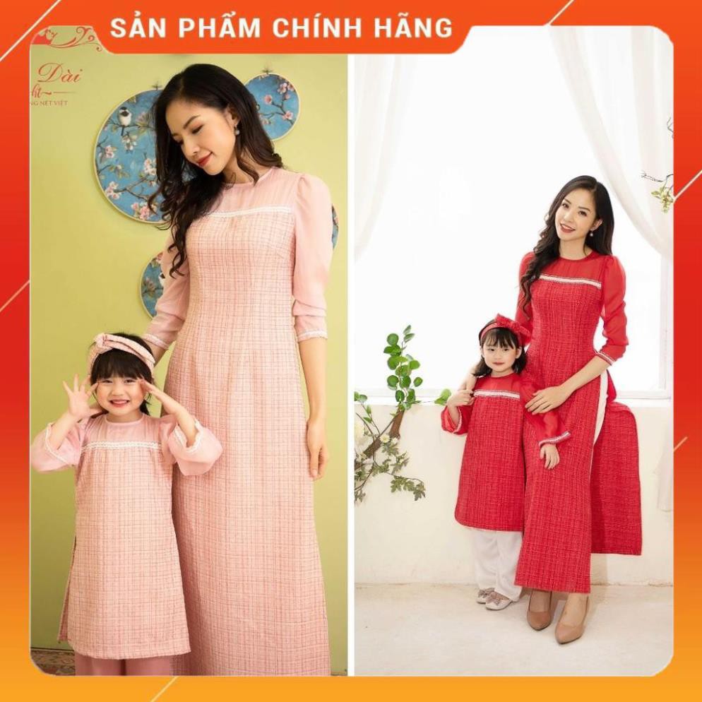 ÁO DÀI MẸ BÉ DẠ TWEET PHỐI REN TƠ