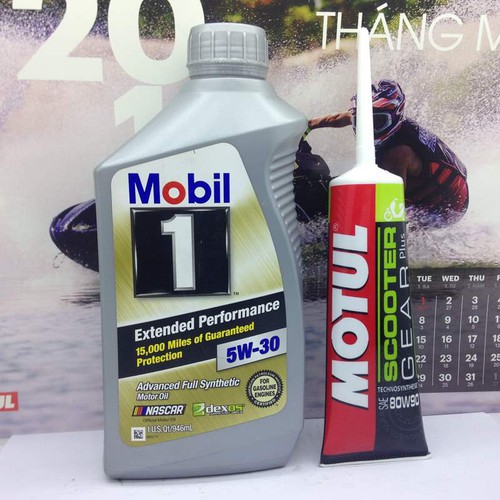 Nhớt Mobil 1 5W30 Gold 946ml và nhớt láp Motul 120ml