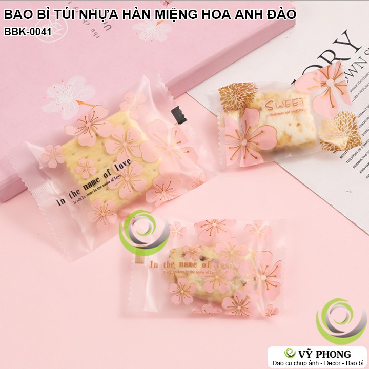 BAO BÌ TÚI NHỰA HÀN MIỆNG HÌNH HOA ANH ĐÀO NHIỀU SIZE ĐỰNG BÁNH KẸO NOUGAT COOKIE BBK-0041