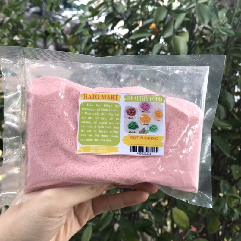 100G bột pudding: trứng  dâu, matcha trà xanh, socola, khoai môn, việt quất, sầu, xoài, dừa