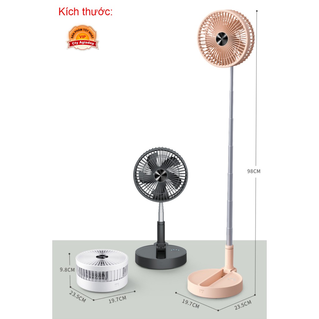 Quạt pin sạc gấp gọn tiện mang đi lại - Thiết kế đẹp cho văn phòng, bàn học AGD Telesco