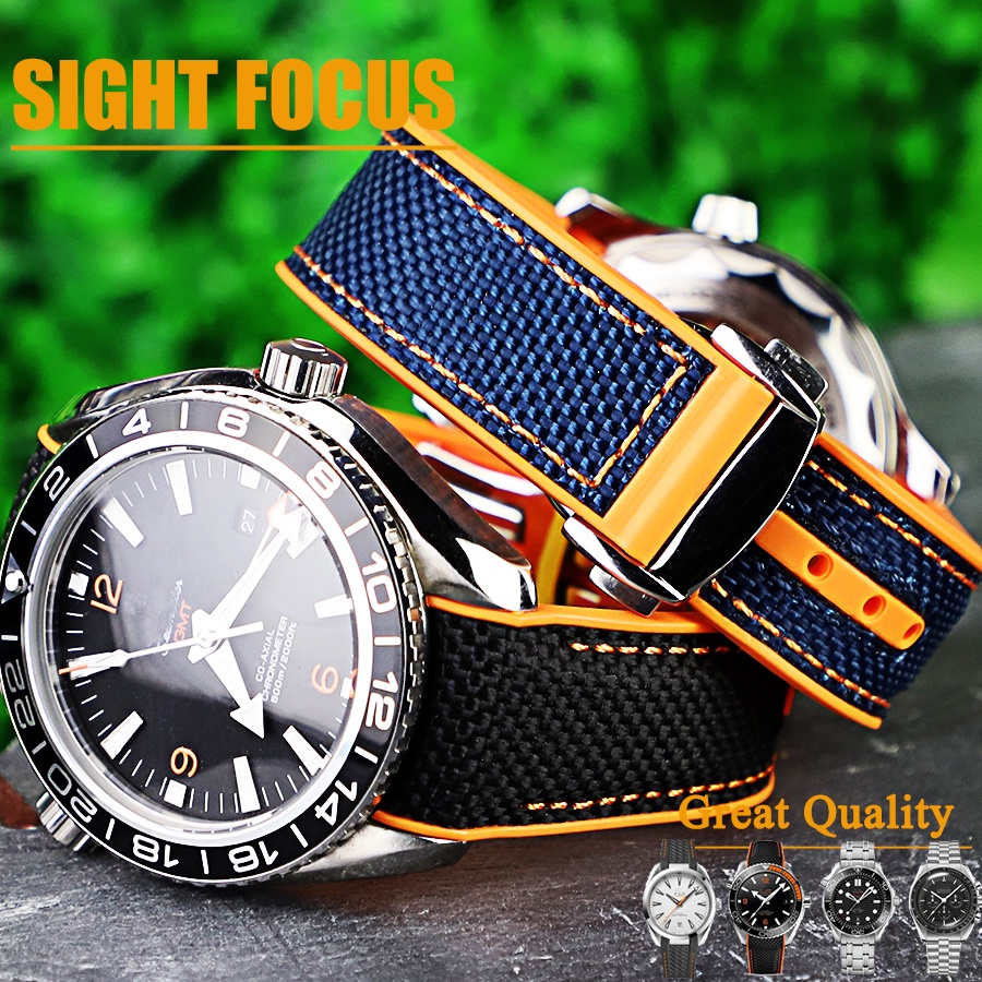 Dây đeo nylon cao su 20mm 22mm cho Omega Seamaster 600m Dây đeo đồng hồ Dây đeo cho Omega GMT Seamaster 300m GMT Chrono 600m Planet Ocean Ultra Deep Black Choronograph World Timer 215