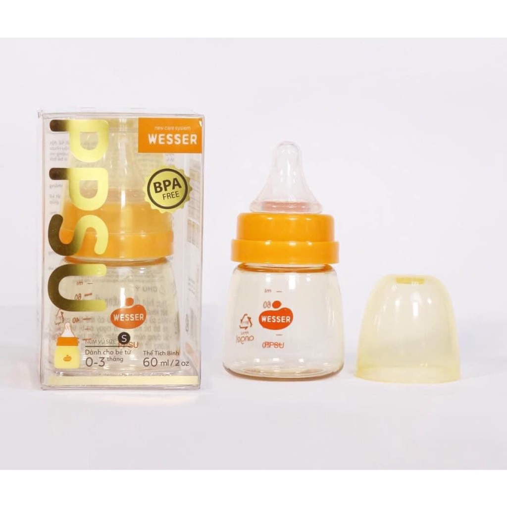 Bình Sữa Cho Bé Sơ Sinh Cổ Hẹp Cao Cấp 60ml _Wesser PPSU