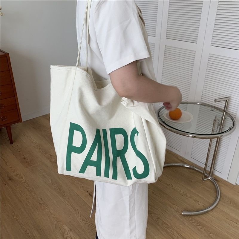 Túi Xách Canvas Cỡ Lớn In Chữ Phong Cách Hàn Quốc Thời Trang Cho Nữ